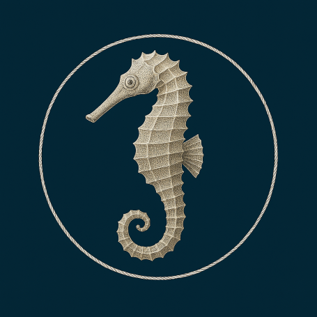 Company Logo is a sea horse looking to the left with the eyes wide open.
